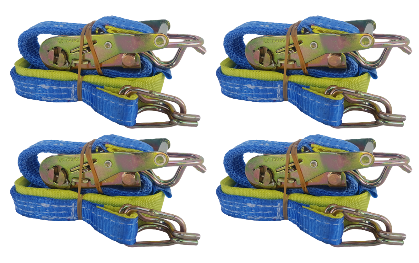 25mm x 5m Ratcheting Tie Down Strap 750Kg 4 STRAPS